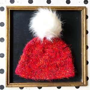 Hand-Crocheted Winter Beanie Hat with White Faux Fur Pom